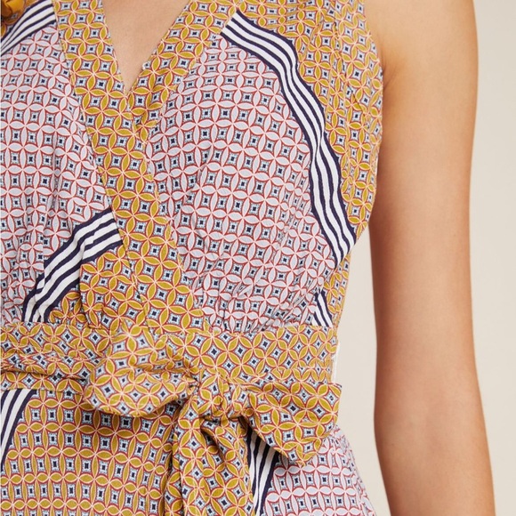 Anthropologie Maeve Carla Wrap Dress Pink Combo Vneck Tie Closure Side Zip Sz 8 - Picture 3 of 16